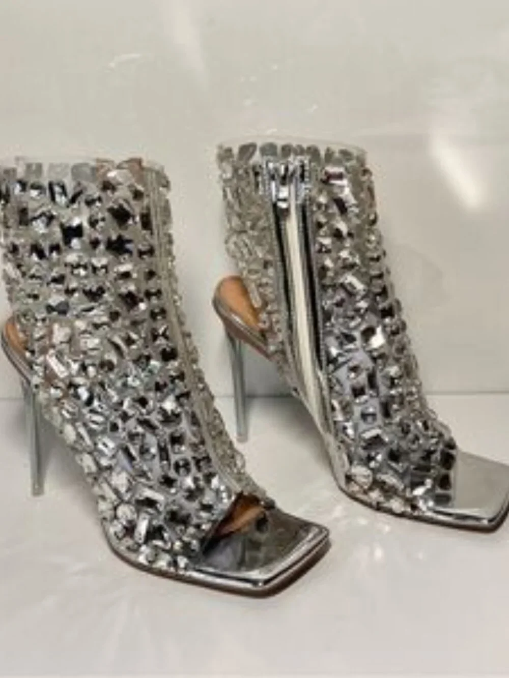 Cattleyas Silver Rhinestone Heel Booties